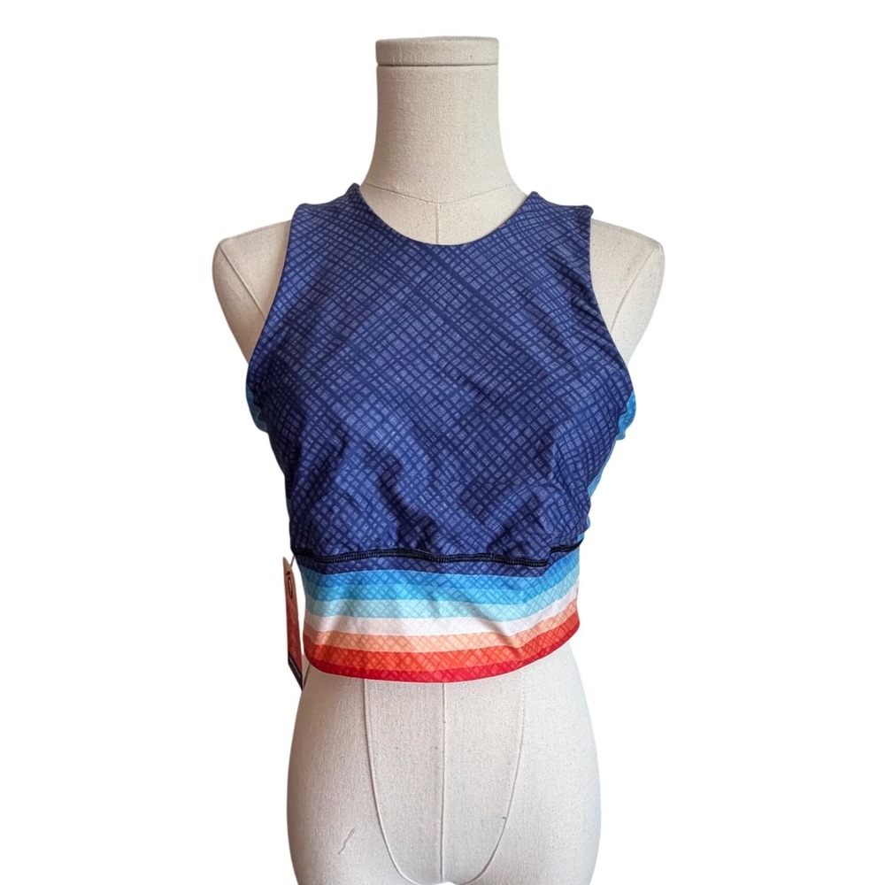 Yoga Democracy Free Range Bra High Neck Recycled Activewear Blue Orange NWT